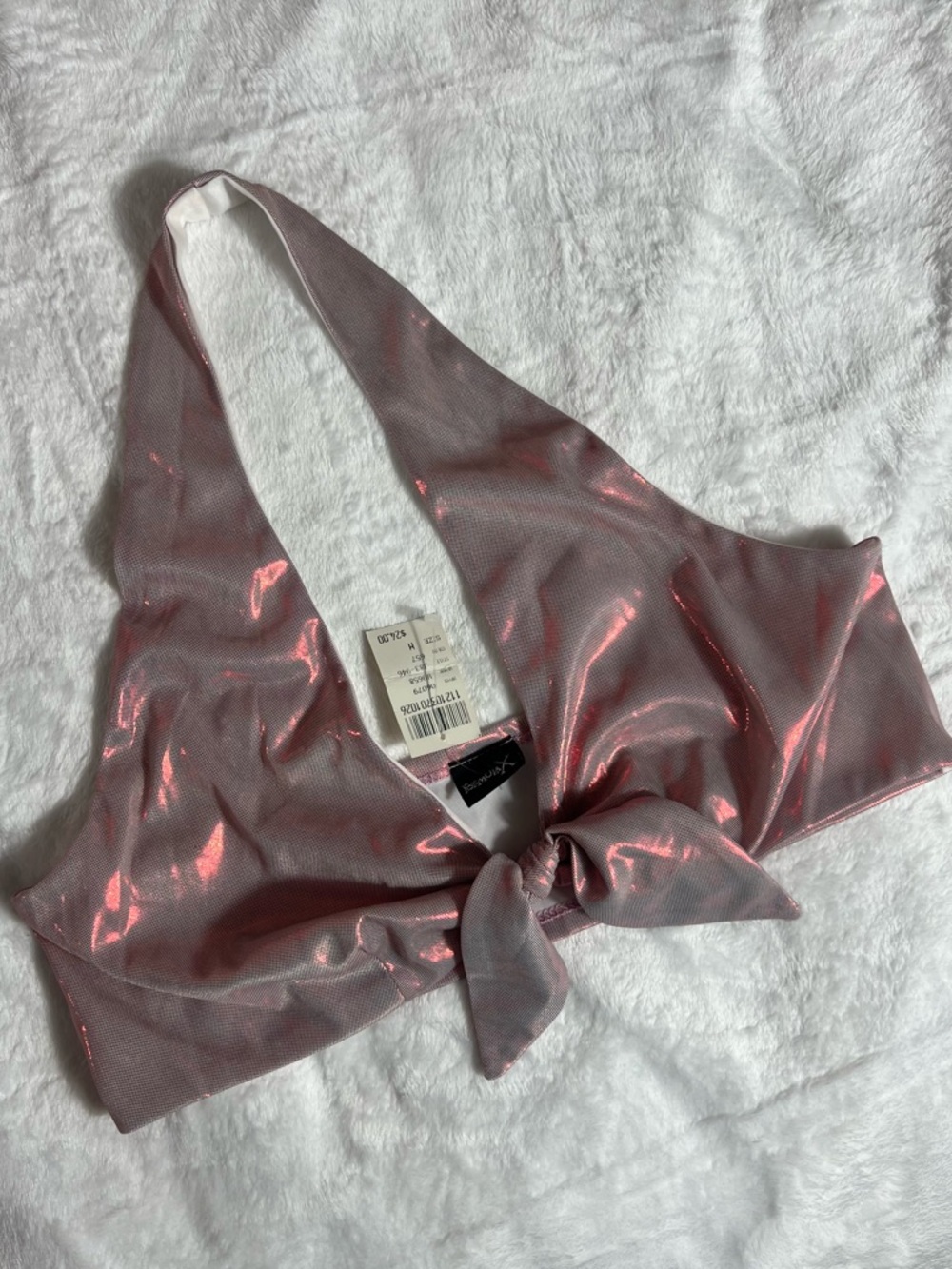 Deadstock 90s Formula X Metallic Pink Halter Crop Top